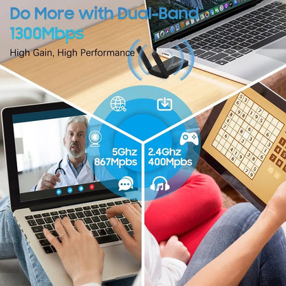HomeNet Boost™ – AC1200 Dual-Band High-Speed USB 3.0 WiFi Adapter with Long-Range Antennas